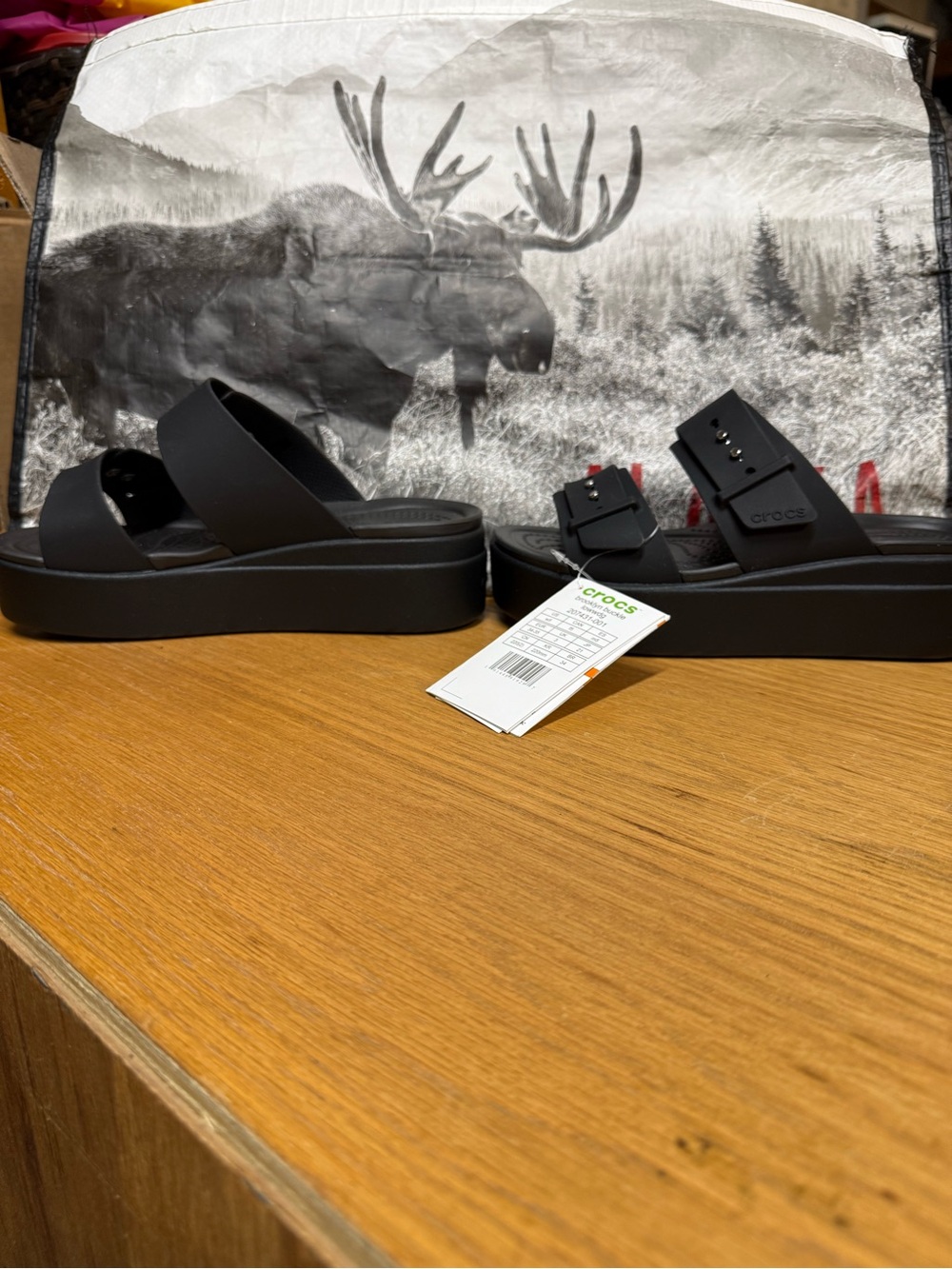CROCS Brooklyn Buckle Black LiteRide Platform Sandals - Picture 2 of 9